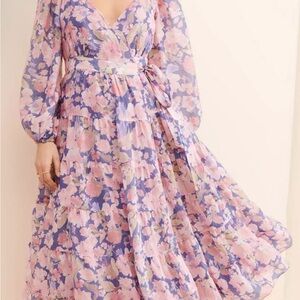 Astr Floral Long Sleeve Dress in Purple and Pink